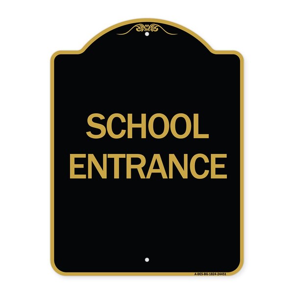 Designer Series Sign-School Entrance, Black & Gold Aluminum Architectural Sign, 18" H, BG-1824-24451
